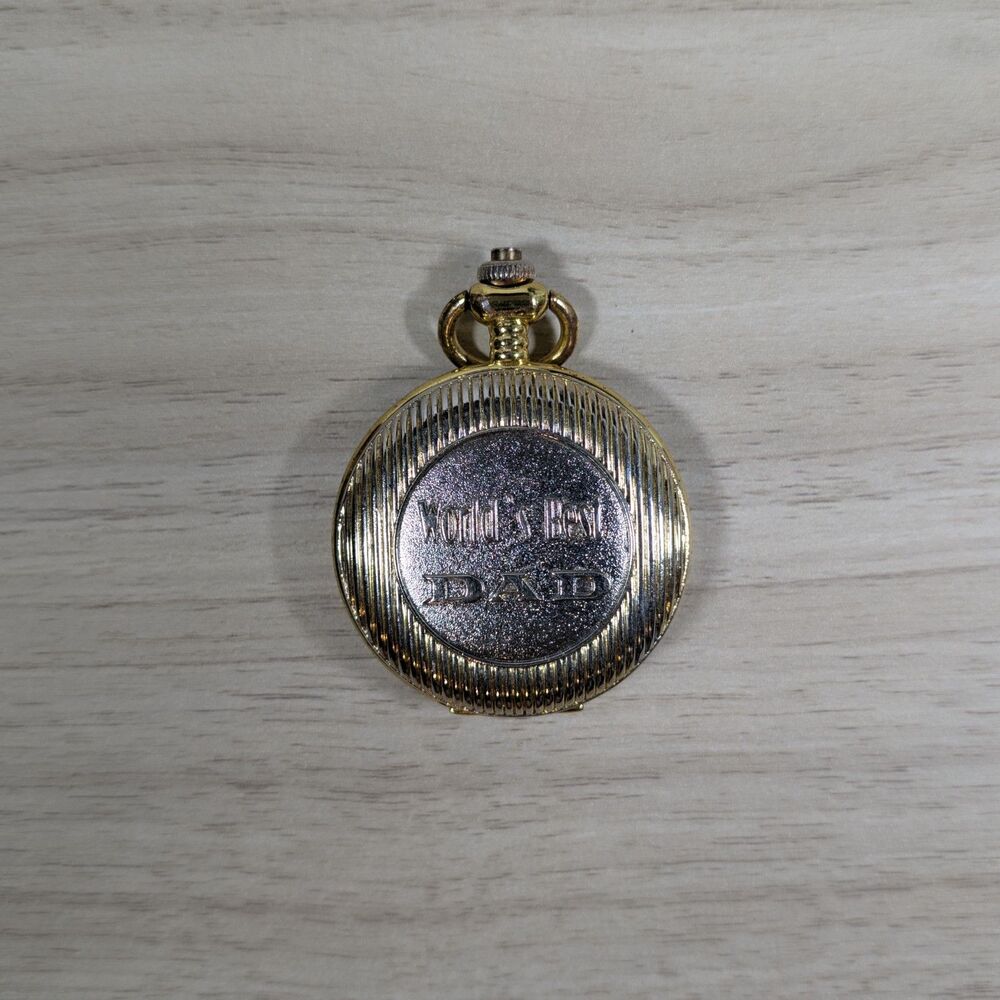 World's Best Dad Quartz Pocket Watch Gold Tone Father's Day Gift